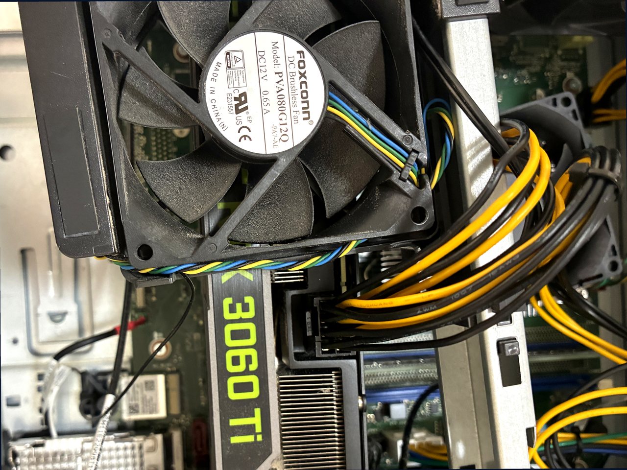 Ventola CPU Foxconn PVA080G12Q e RTX 3060 Ti durante diagnosi alimentatore ad Affori