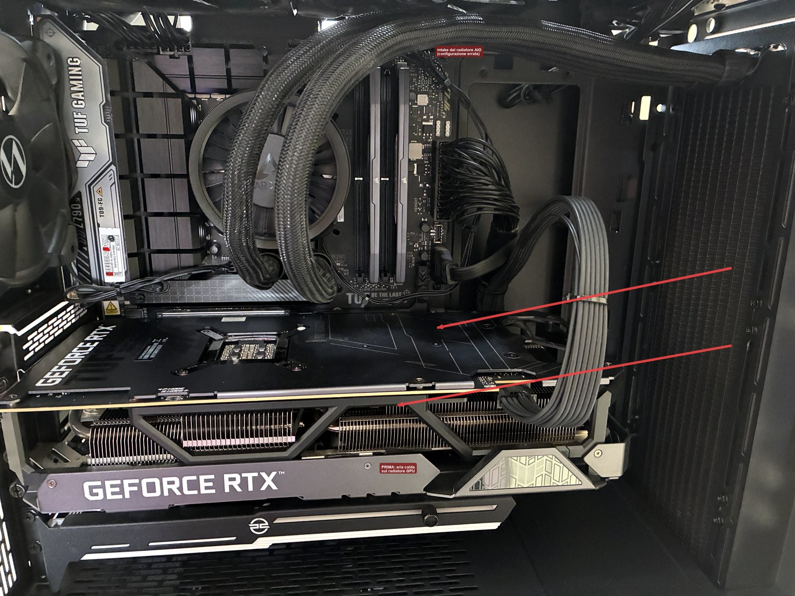 Configurazione errata: radiatore AIO in intake spinge aria calda verso la GPU