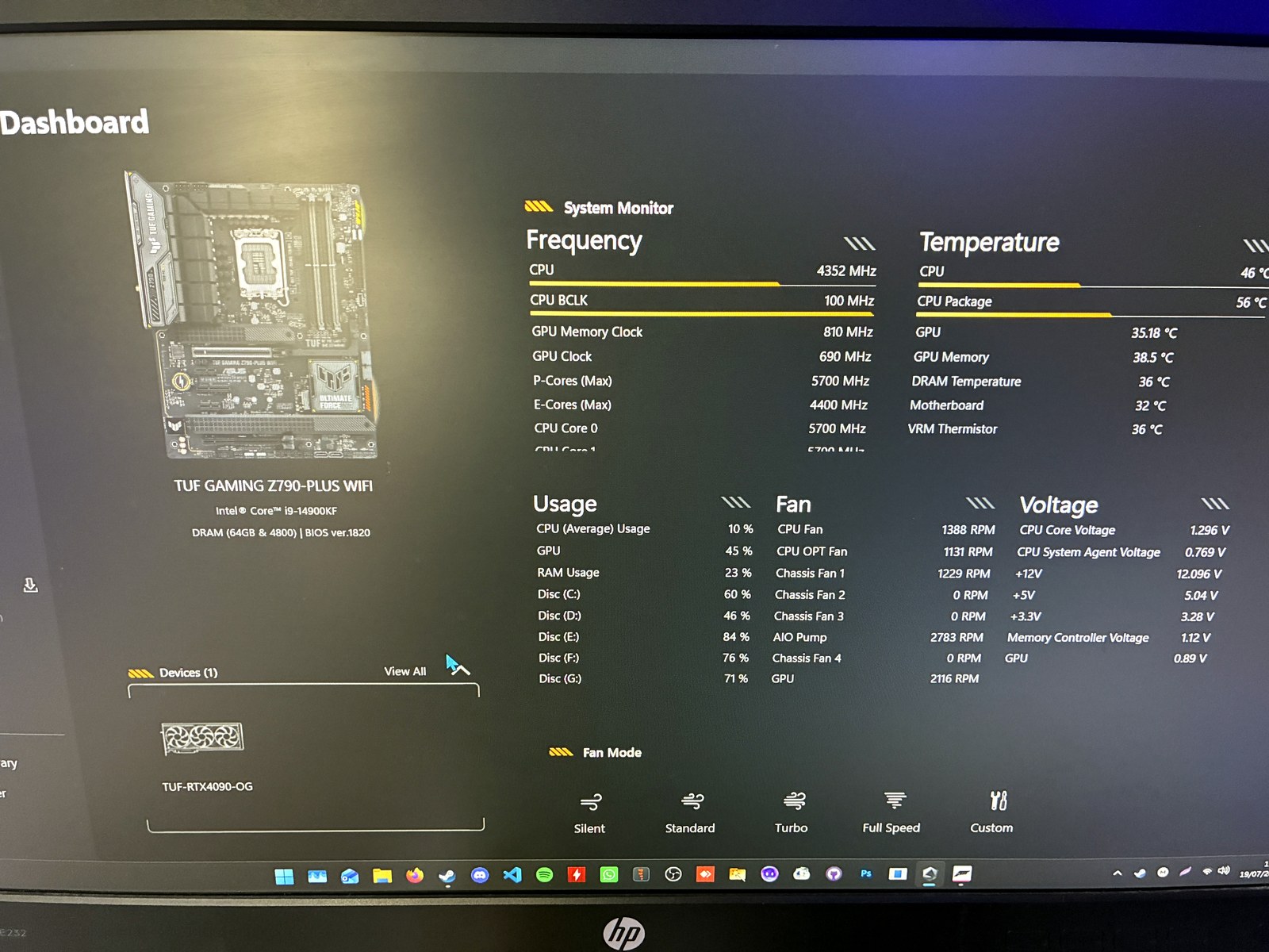 Armoury Crate temperature CPU e GPU dopo intervento